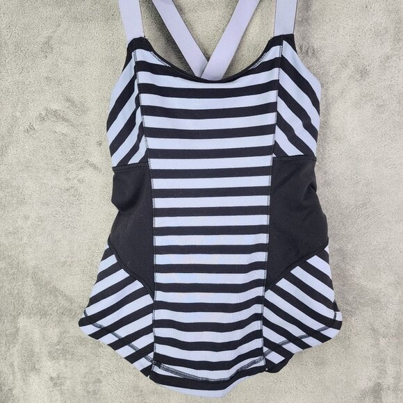 Womens Lululemon Athletic Tank Top Black & Blue Striped Cross-Back Straps Size 4 - Picture 3 of 11